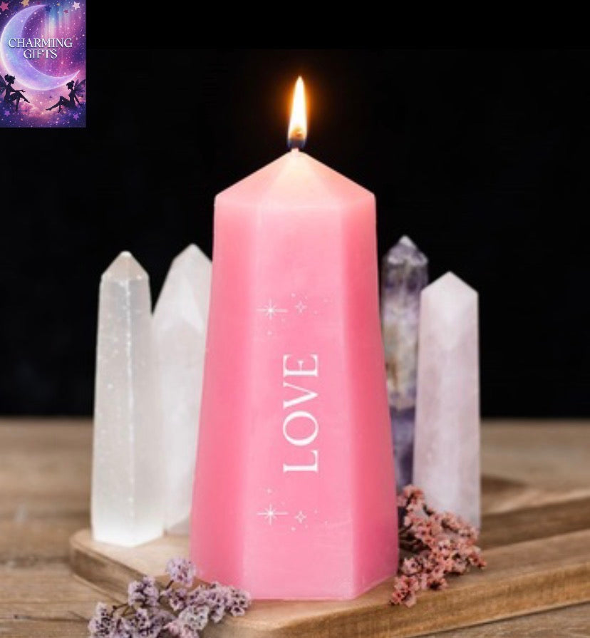 LOVE CRYSTAL CANDLE with rough rose quartz