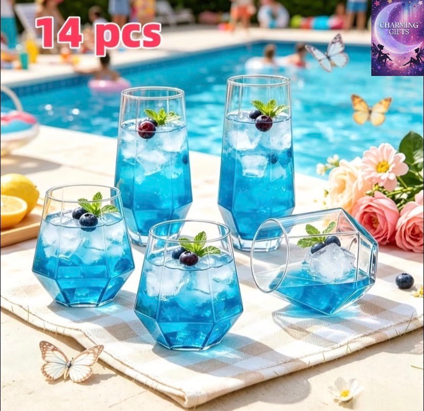 ✨ 14pcs Premium Transparent Diamond Cups Set