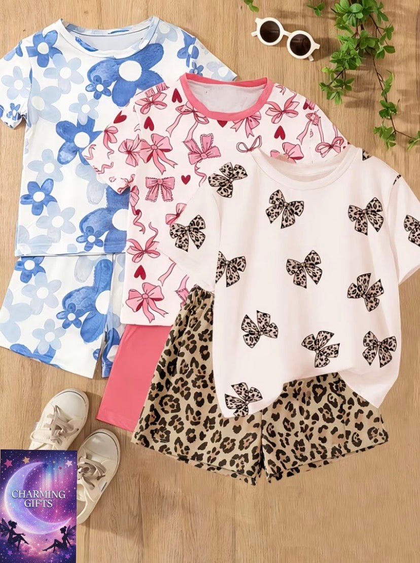 New Girls' Summer Fashion Casual Printed 6pcs Basic Affordable Set, Everyday Versatile Style, Perfect for Outdoor