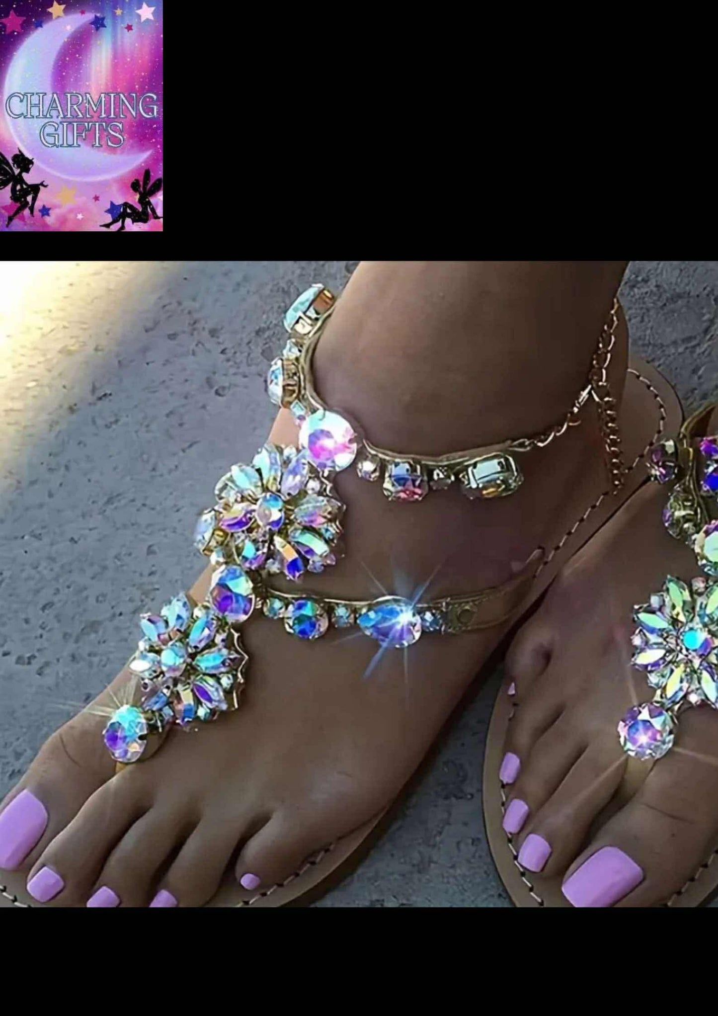 Women's Flower Rhinestone Decor Sandals, Clip Toe Chain Ankle Strap Summer Shoes, Fashionable Summer Beach Sandals