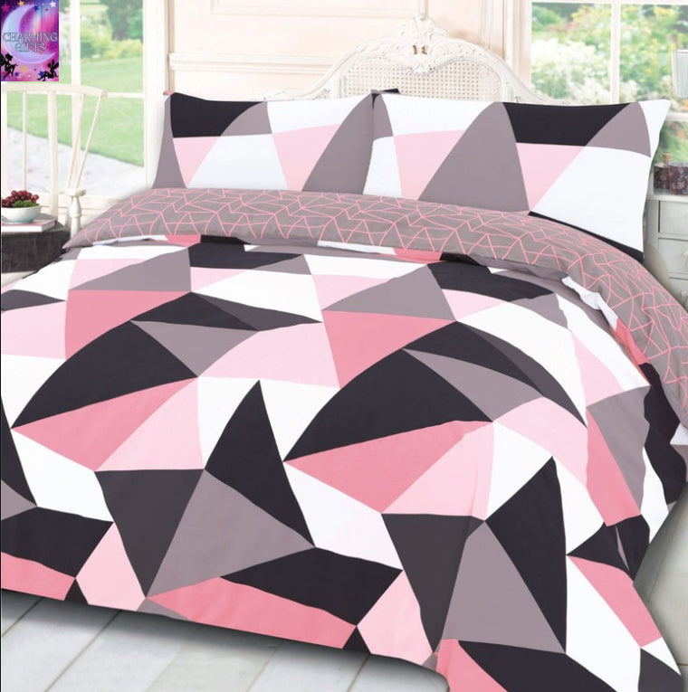 Dreamscene Shapes Geometric Duvet Set, Blush Pink - Double