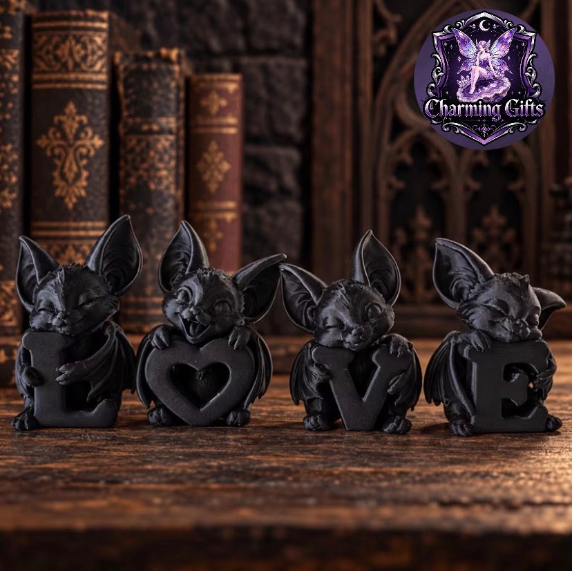 🦇🖤 Bat LOVE Letters — Dark Romantic 4-Piece Ornament Set 🖤🦇