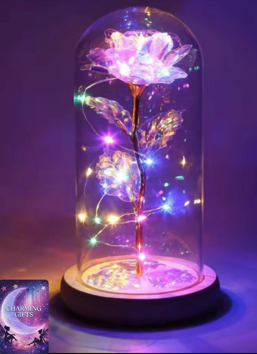 Rose Light Artificial Gold Foil Galaxy Rose Lamp with 3 Lighting Modes LED Rose Flowers In Glass Battery Powered Gifts