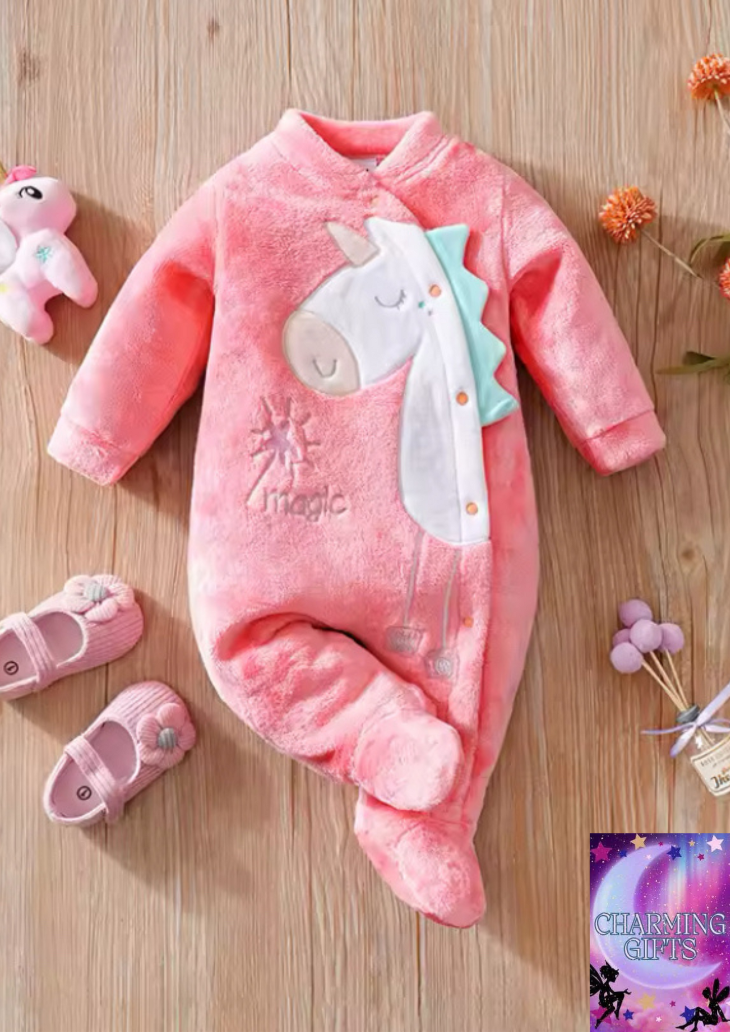 Newborns' Thick Jumpsuit Girls' Long Sleeves With Fleece Baby Cartoon Dinosaur Winter Warm Children's Clothing