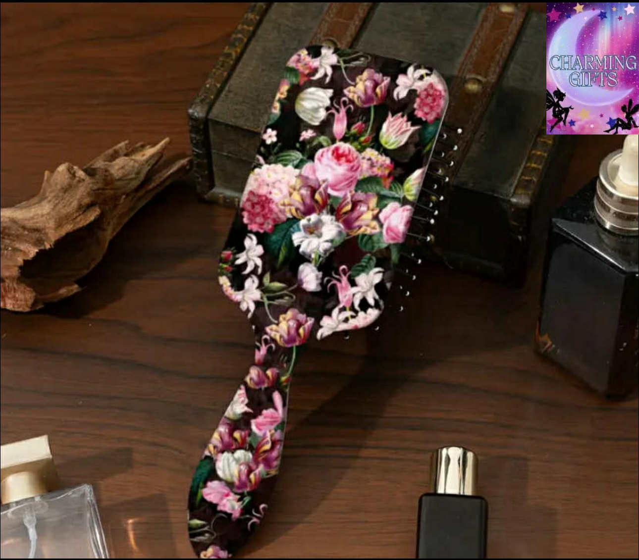 Wide Tooth Floral Air Cushion Comb for Women - Scalp Massage Detangling & Styling Hairbrush with Floral Print