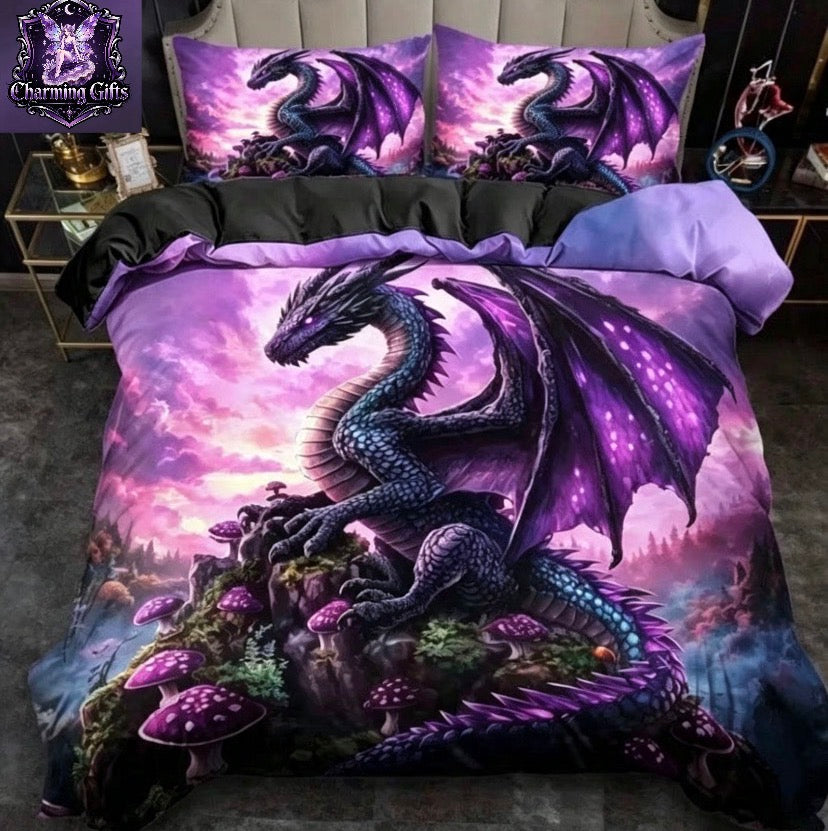 3pcs Quilt Cover Set, Fantasy Amethyst Dragon Printed Duvet Cover Set, Doable Bedding Set, Polyester Machine Washable, Quilt Decoration, Bedroom Guest Room, Birthday Gift (Includes 1 Duvet Cover 2 Pillowcases,