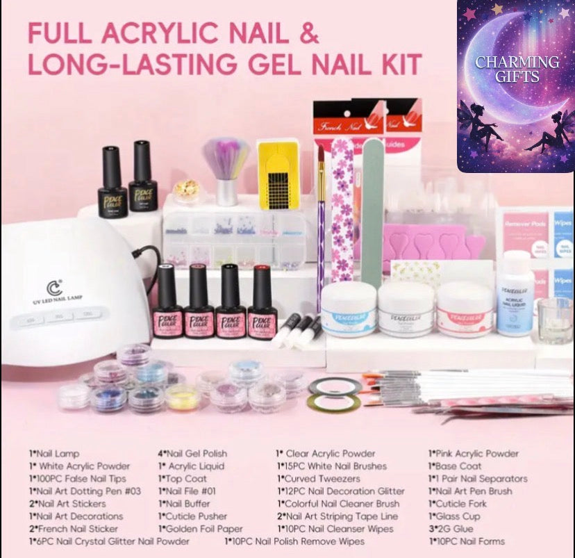 39 pc Peacecolor Acrylic Nail Kit with Acrylic Powder Acrylic Liquid And Gel Nail Polish Nail Lamp Complete Manicure Tools Set Nail Extension Beginner Nails Art Salon Cheap Stuff