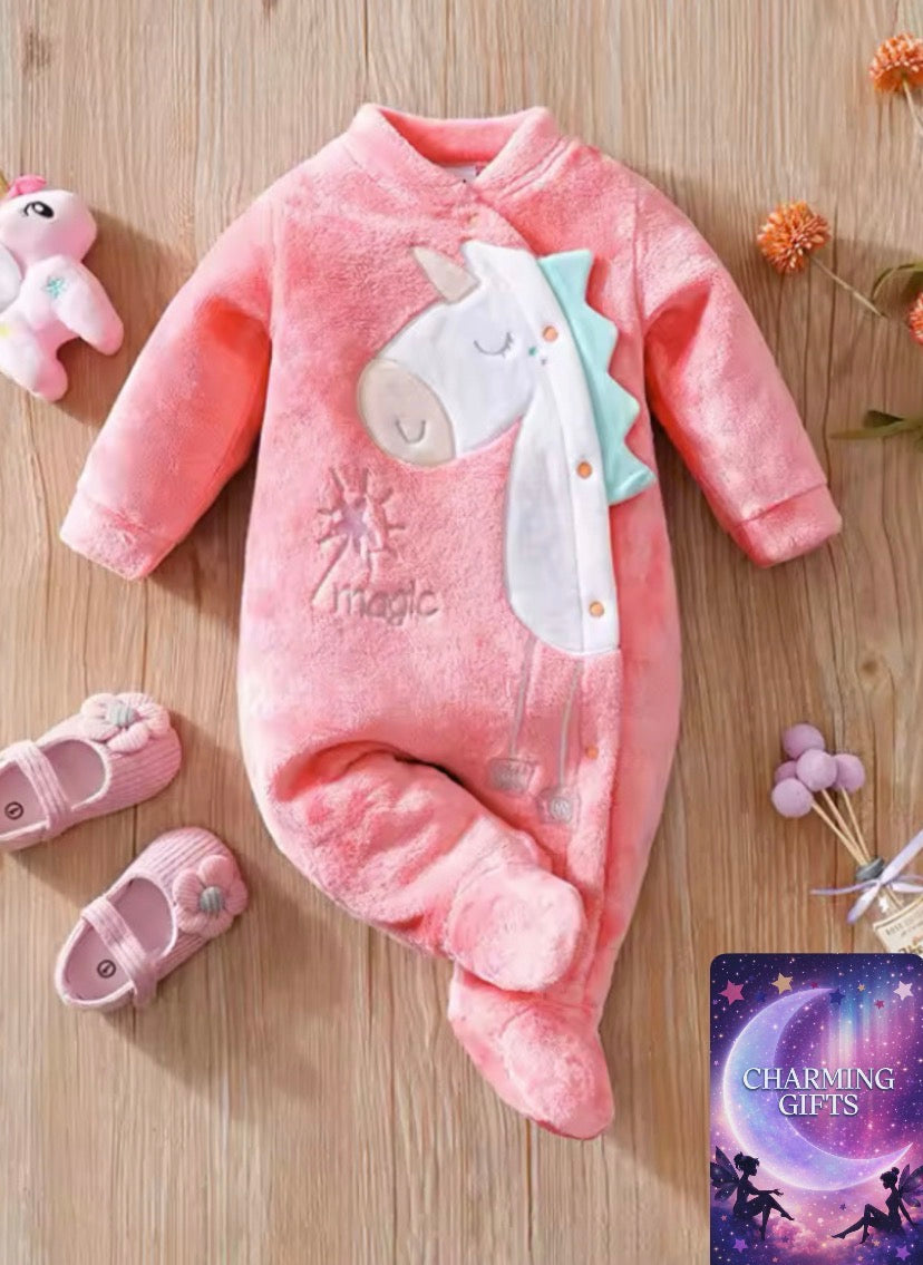 Newborns' Thick Jumpsuit Girls' Long Sleeves With Fleece Baby Cartoon Dinosaur Winter Warm Children's Clothing