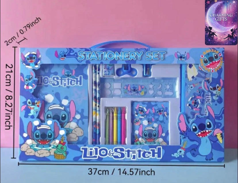 Disney "Lilo & Stitch" Themed Stationery Set - Blue Series Student Writing Kit, Complete Fine Writing Tools with Notebook, Pen, Pencil Case, Ruler, and More | Ideal Gift for Family and Friends on Christmas, Thanksgiving, Halloween, New Year, and Other Hol