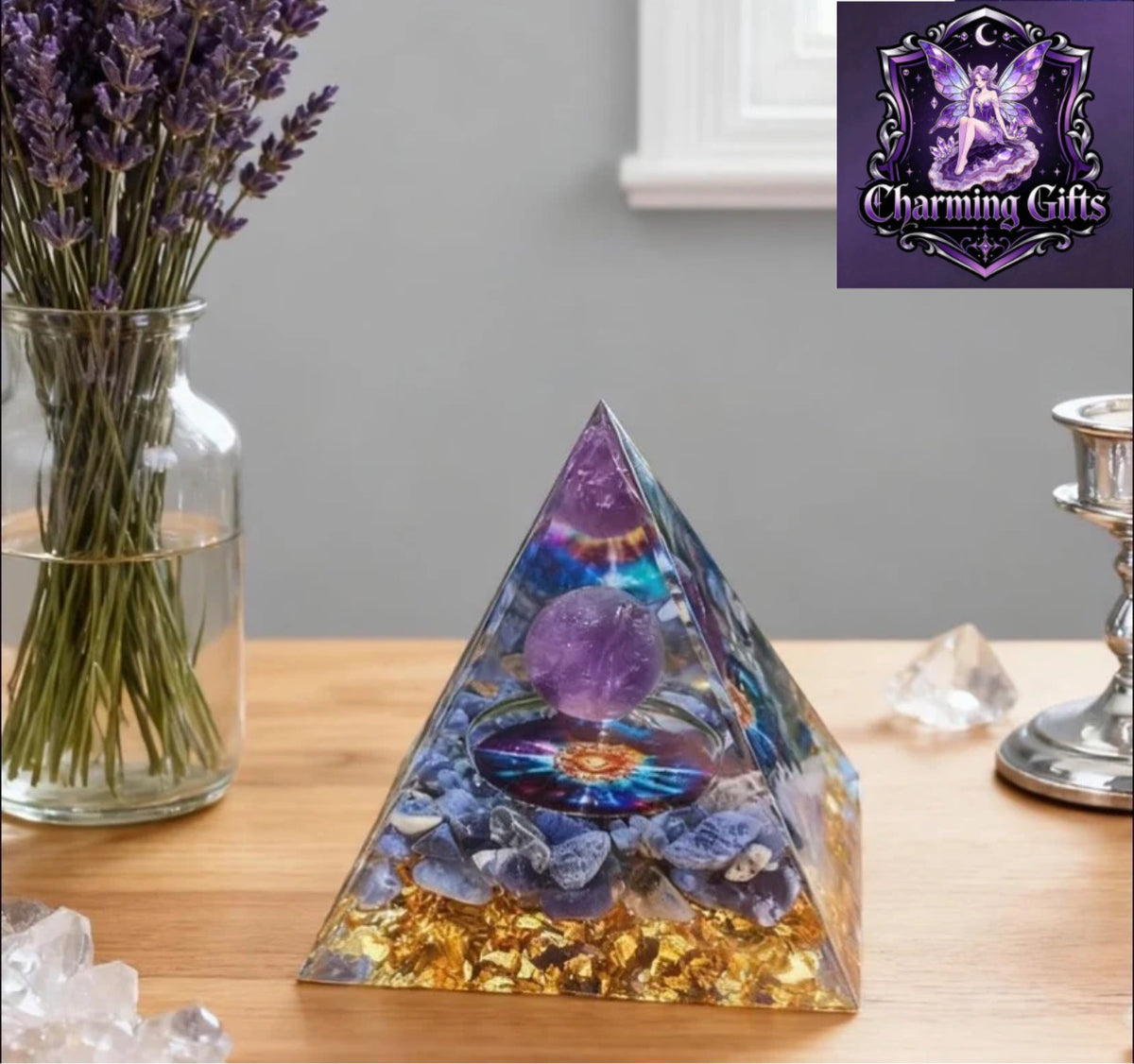 1 pcs Crystals Pyramid,Moonstone Crystal Orgone Pyramid - Amethyst Ball Lotus - Ogan Crystal Energy Tower - Nature Reiki Healing Chakra Crushed Stone - 2inchs