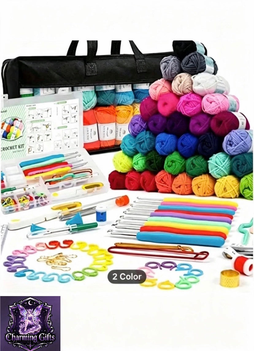 103pcs DIY Crochet Kit- Includes Yarn, Hooks, Knitting Needles, Stitch Markers, and Accessories, Beginner Starter Set, Multifunctional Home Handicraft Tools with Portable Storage Bag