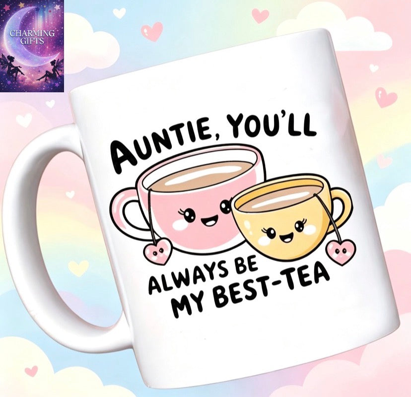 1pc Best Aunt Tea Ceramic Cup-You Are My Favorite Tea Cute Cartoon with Heart Design, 11oz Durable, Reusable, Dishwasher Safe, Home Or Office, White, fun Coffee Cup Design