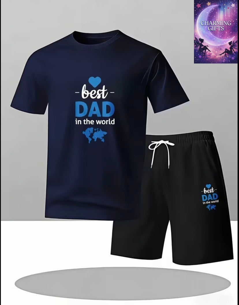 Casual Style Men'S T-Shirt And Shorts Set "World'S Best Dad" Print Summer Wear Father'S Day Gift