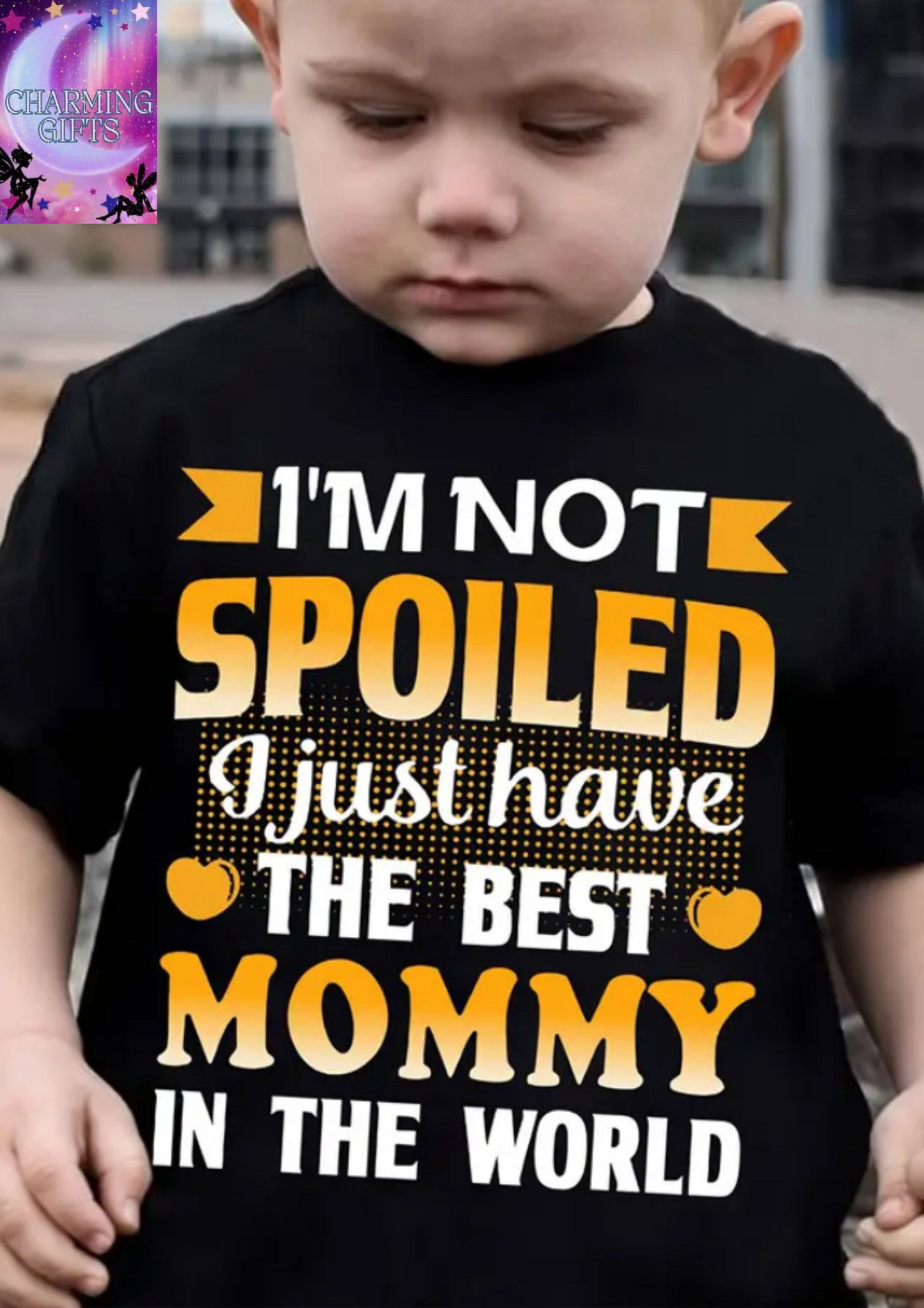 I'm Not Spoiled, Just Have The Best Mommy in the World" Graphic Tee - Casual Polyester Short Sleeve T-Shirt with Colorful Lettering, Perfect for Spring/Summer,