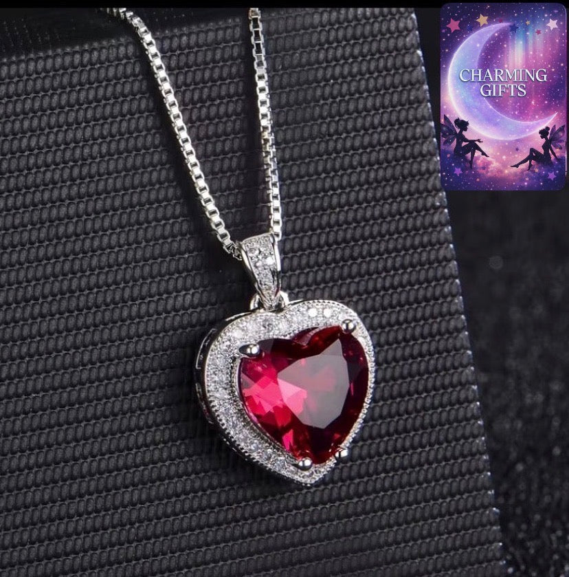 Women's Large Heart-Shaped Red Necklace - White Golden-Plated Red Center & Pendant, Bohemian Elegant Gift for Valentine's Day,