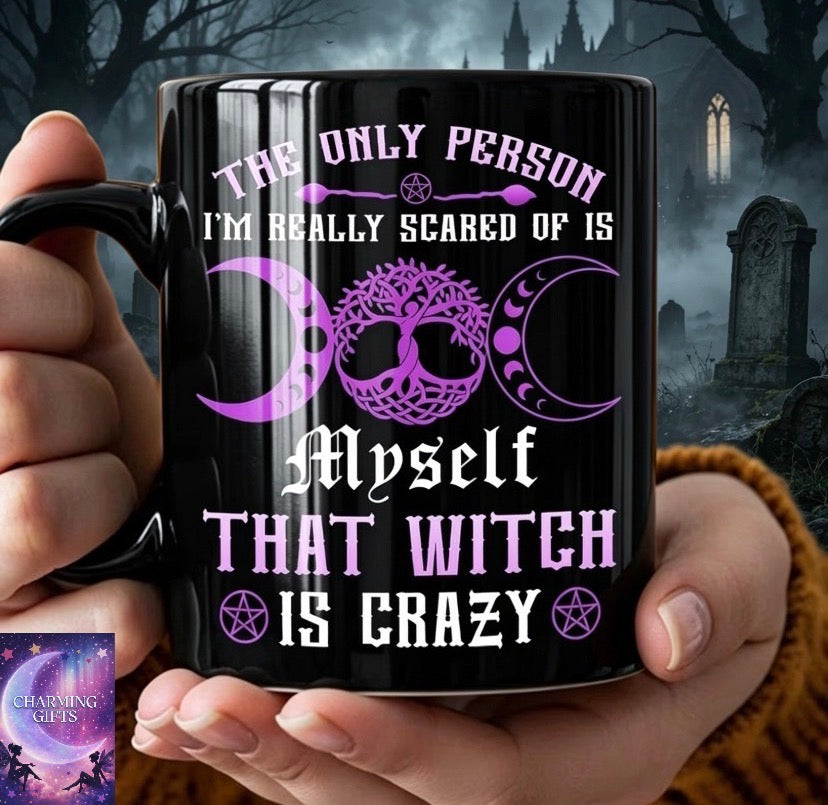 1pc, Witchy Style for halloween Gift 11Oz Coffee Mug, Purple Moon And Witch Quote Design, Black Ceramic Tea Cup for Witchcraft Lovers, Ideal for Halloween Office Home Use Birthday Gift