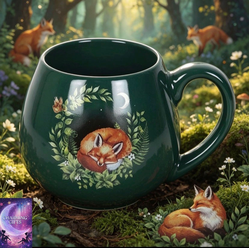 GREEN SLEEPING FOX ROUNDED MUG