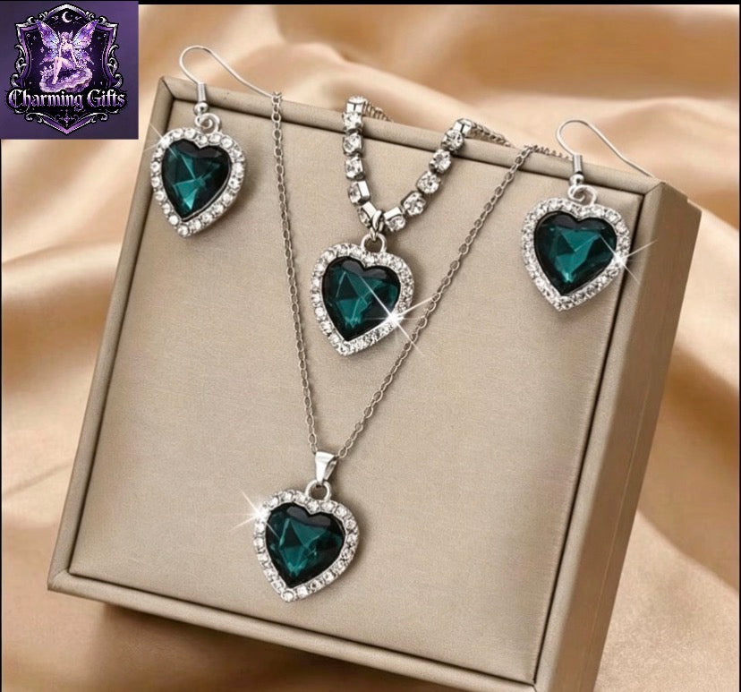 Fashionable And Easy Peach Heart Necklace, Earrings, And Bracelet 4pcs Set, Valentine'S Day, Christmas, Girlfriend, Best Friend Gift (Product Does Not Include Box)