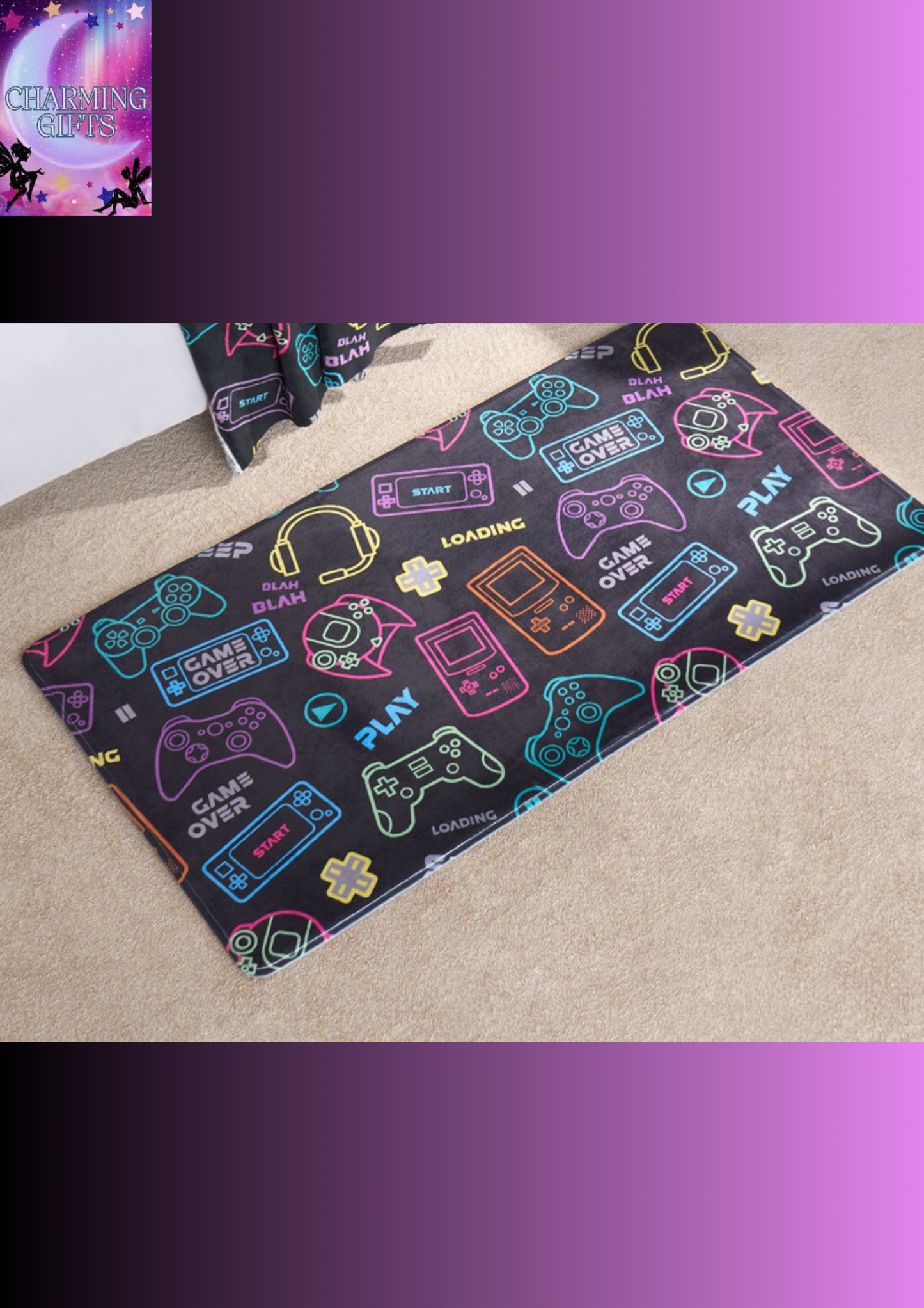 Kids Washable Supersoft Gaming Rug - Black