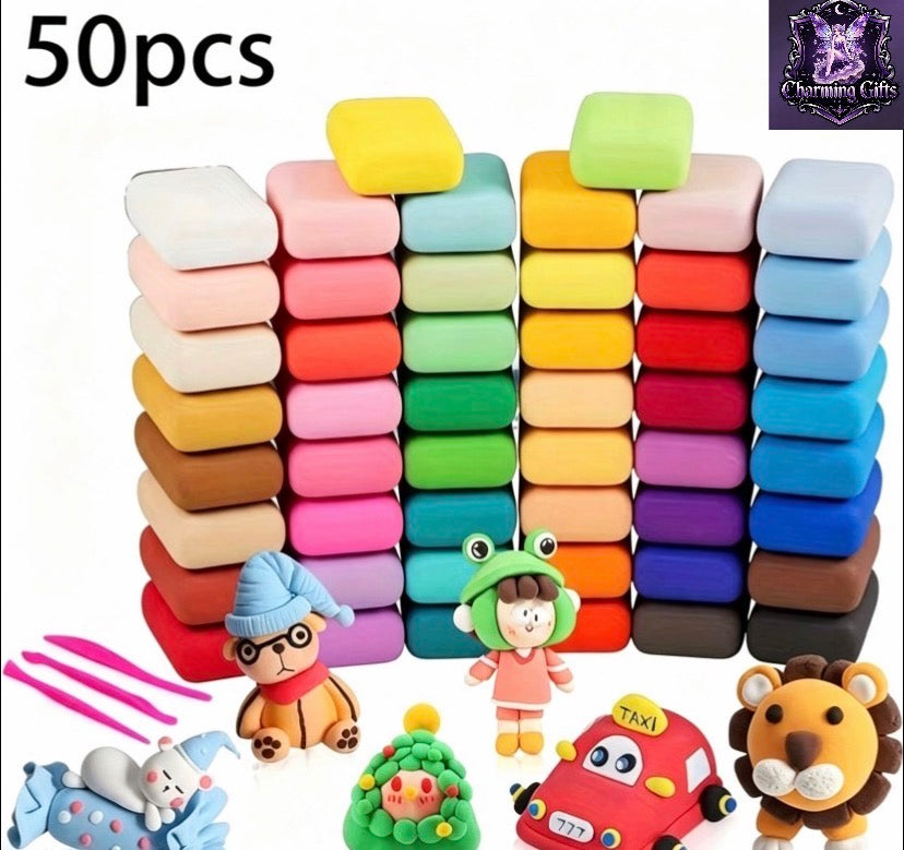 50-color, Multi-color Creative Air-dry Super Light Clay, Modeling Clay, Toy Space Dough, DIY Modeling Set with Tools and Tutorial Gift, Suitable for Boys and Girls, Develops Intelligence, Creates Unlimited Shapes, Activates Thinking