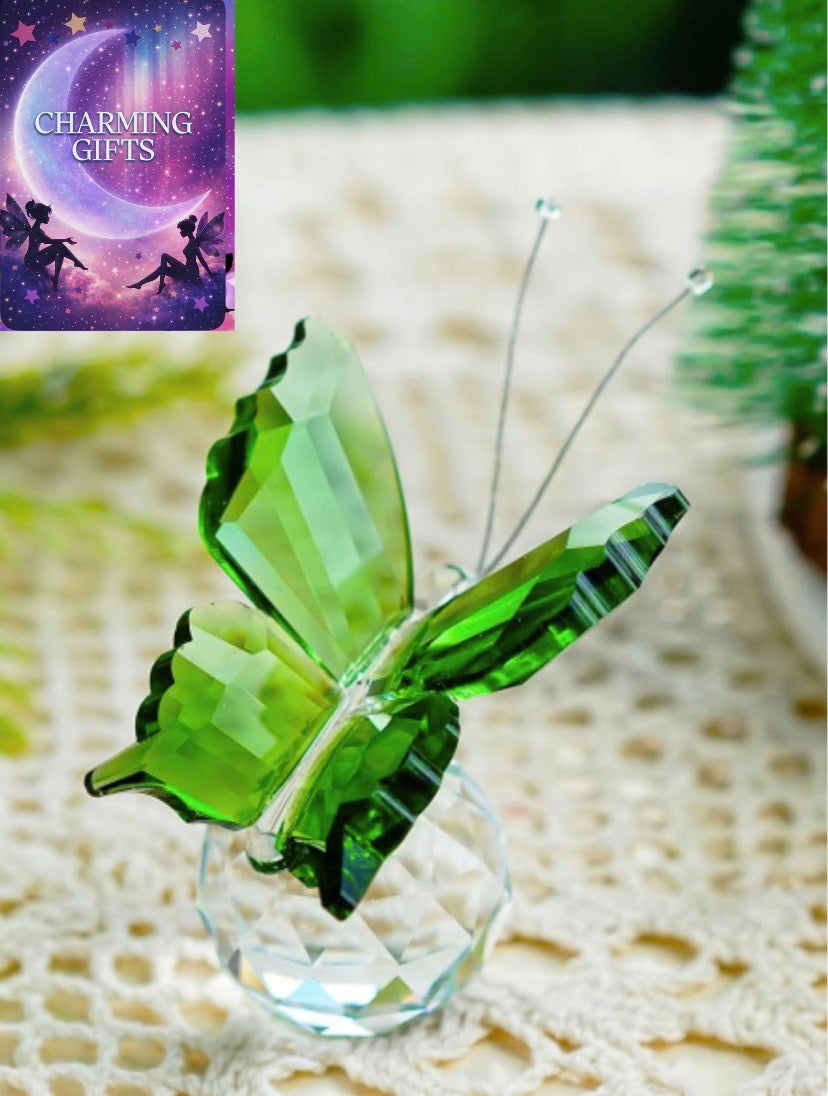 Crystal Flying Butterfly with Crystal Ball Base Figurine Ornament Statue Animal