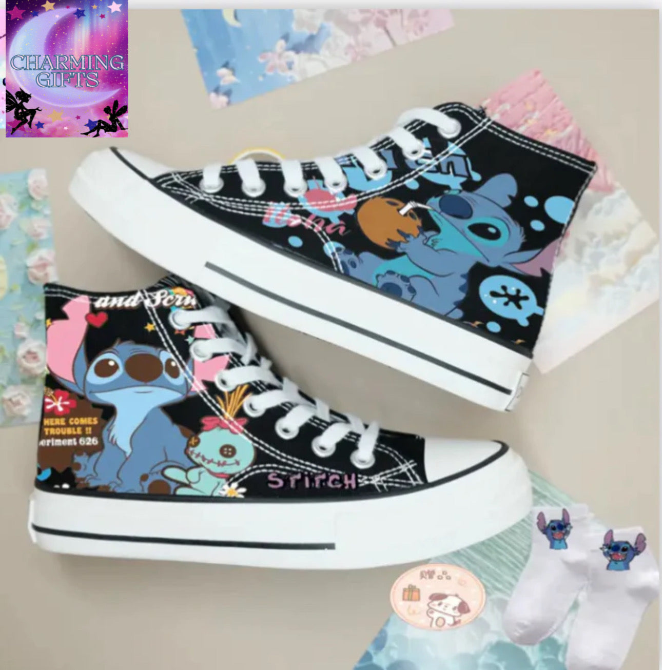Kawaii Disney Stitch Canvas Shoes Cartoon New Men's/women's High-Top Sneakers Summer Versatile Couple Shoes