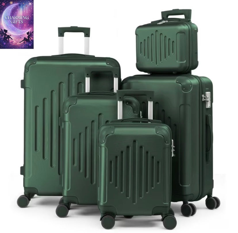 5pcs Luggage with Corner Protectors, 12/ 16/ 20/ 24/ 28-Inch, Durable Hard Shell, 360 Spinner Wheels, Multifunctional Large Capacity, Lightweight Travel Suitcase