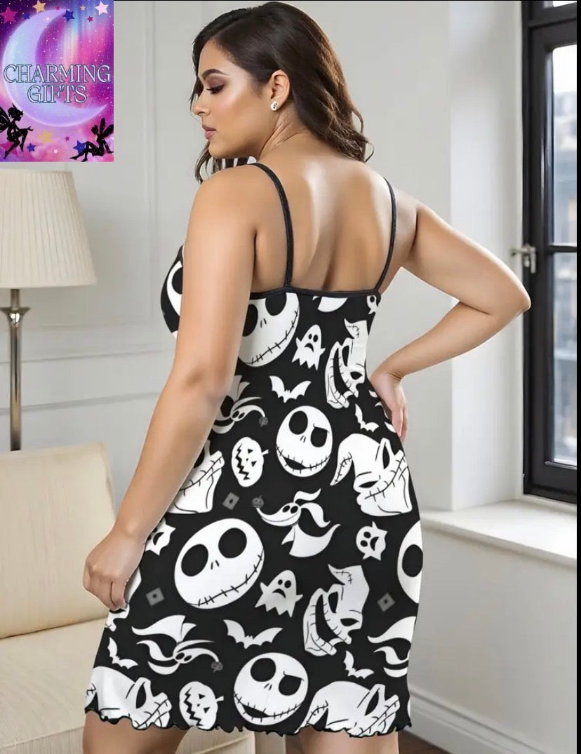 Disney Character Cartoon Cute Pattern Women's Camisole Nightgown, Plus Size, Comfortable and Breathable, Soft Stretch Fab, Lightweight Lingerie, Digital Print Design, Small Text Invisible Brand Digital Printing, Perfect Gift for Wife/Girlfriend, Summer Ni