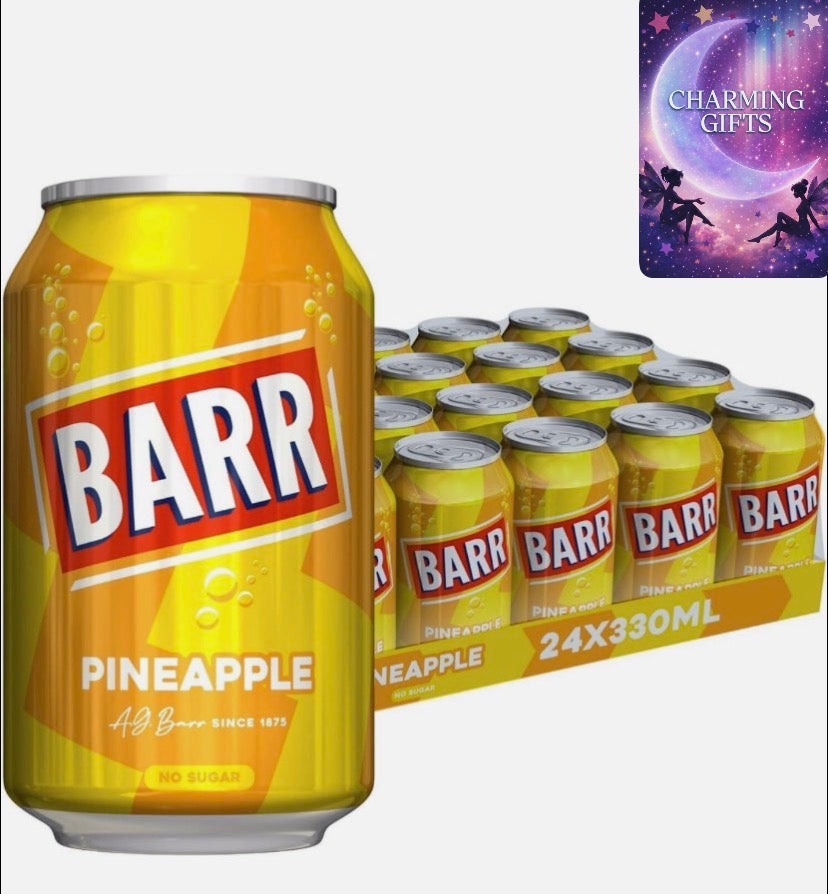 , Barr Pineapple 24 pack Fizzy Drink Cans, No Sugar, 24 x 330 ML