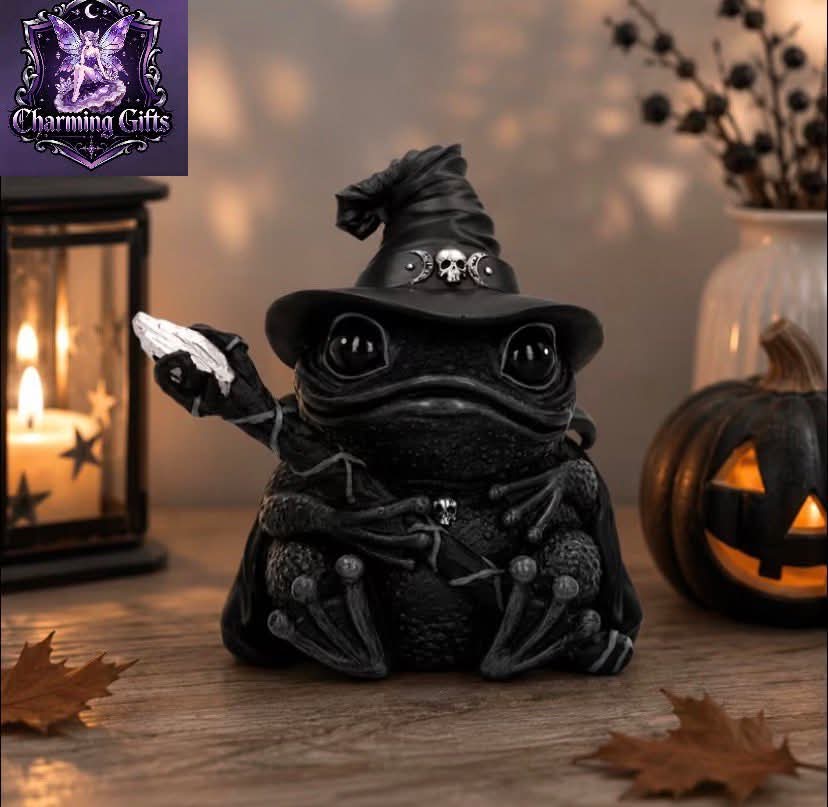 🐸 Gothic Wizard Black Frog — Dark Magic Toad Figurine