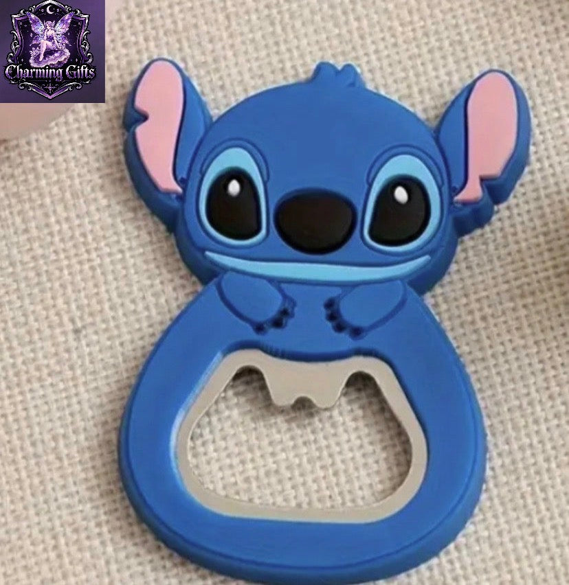 1pc Disney Stitch Silicone Bottle Opener & Fridge Magnet - Cute Cartoon Design, Dual-Purpose Beer/Wine Opener with Ergonomic Grip, Vibrant Blue for Home, Parties, Disney Fans