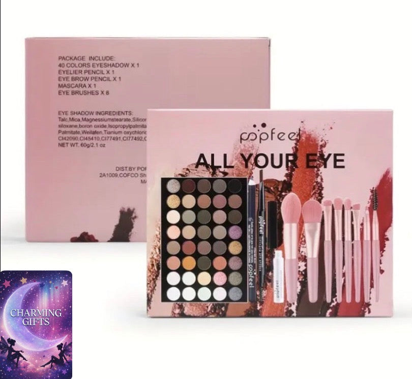 40 Color Eyeshadow Palette Makeup Set with Mascara, Eyeliner Brush and Brow Pencil Combo Starter Kit for Beginners, Gift for Mom, St. Patrick's Day,