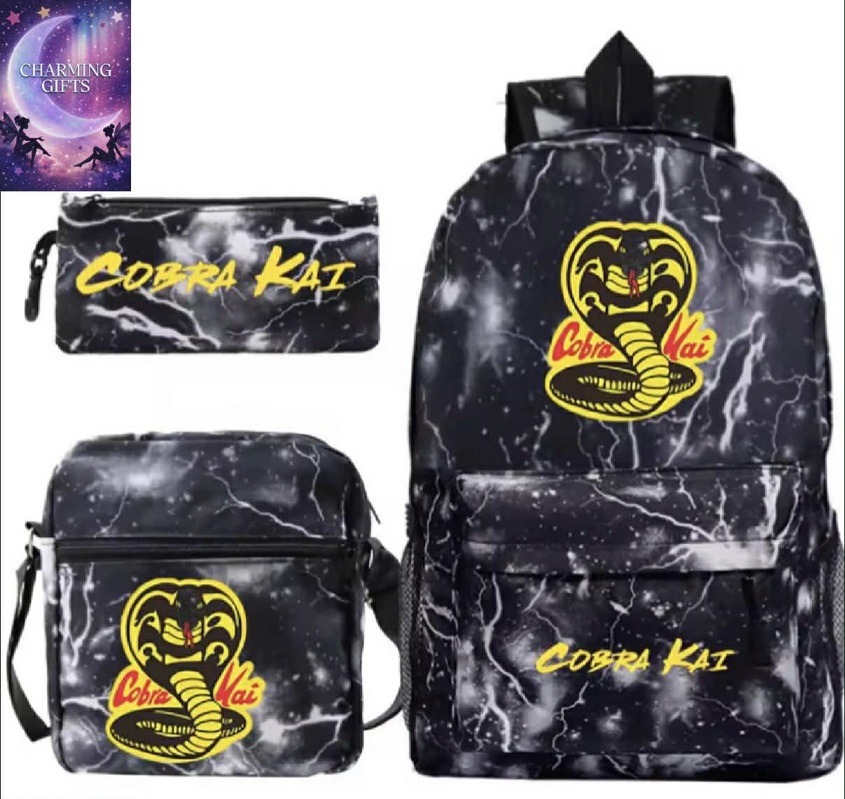Students Cobra Kai School Bags 3Pcs Set Unisex Travel Backpacks Children Knapsack Cool Anime Bagpacks for Girls Boys Teens Kids