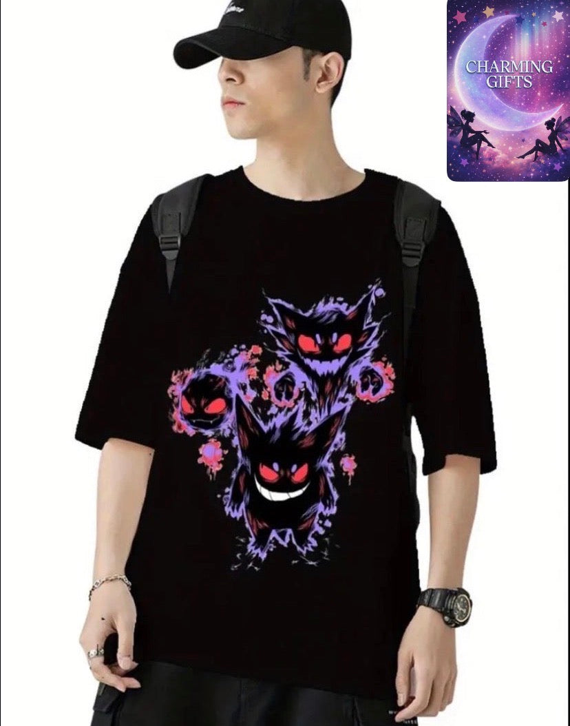 Men'S & Women'S Oversized Gaming T-Shirt pokemon Anime Graphic Tee, Soft Breathable Fabric Loose Fit Shirt for Gamers, Streetwear, Cosplay - Machine Washable Casual Top (Unisex Adult Apparel), Streetwear Fashion, Bold Print Tee, Durable Print