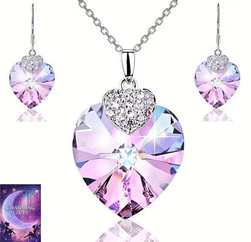 Elegant Heart-Shaped Crystal Necklace & Earrings Set for Women - Rhinestone Embellished, Ideal for Weddings, Engagements, and Special Occasions, Wedding Jewelry|Heartshaped Design|Durable Jewelry, Wedding Jewelry for Bride