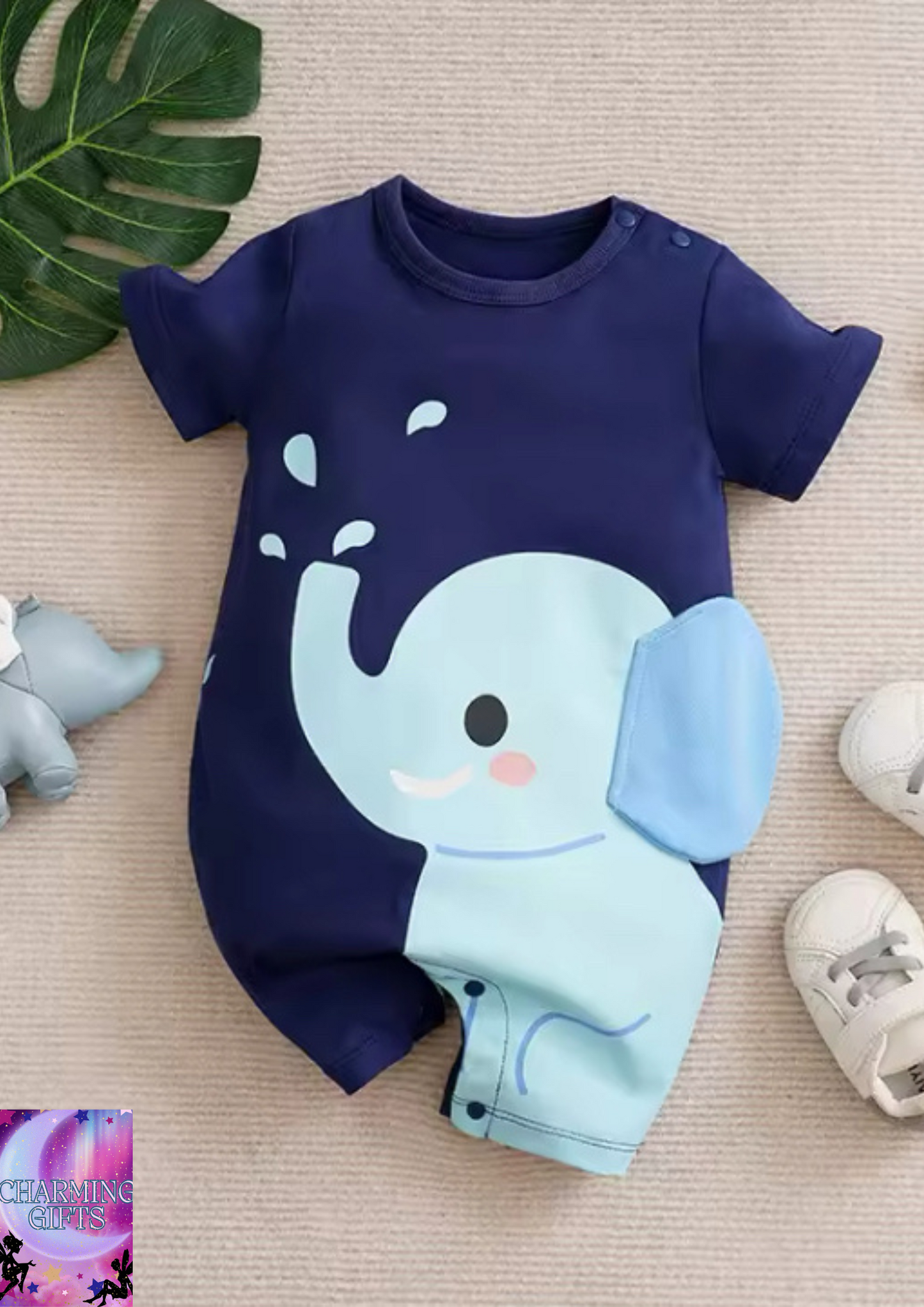 Newborn Clothes Cute Cartoon 3d Elephant Cotton Comfortable And Soft Summer Boys And Girls 0-18 Short Sleeved Baby Jumpsuit