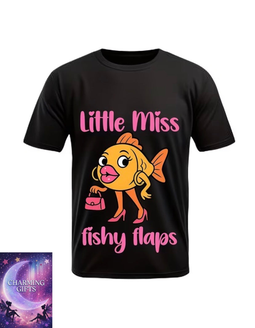 Funny Suggestive fish & Flip-Top T-Shirt - Novelty Cartoon design with Pink Lettering, Casual Crew Neck Short Sleeve Shirt for Parties, Humorous Gift