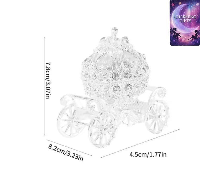 Cinderella Carriage Shape Intricate Details and Crystal Decor Home Art Display Enamel Home Decor
