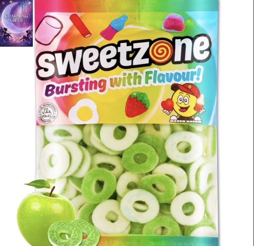 Sweetzone Sour Apple Rings - 1kg Bag of Sweets - Experience the Tartness and Juiciness of Apple Mixed with Tangy and Sour of Gummy Candy - Gummy Sweets and Jelly Sweets - Halal Sweets for Everyone
