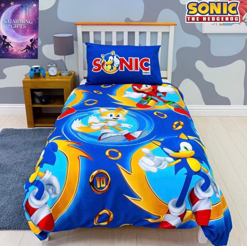 Sonic The Hedgehog Official Speed Design Single Duvet Cover Set | Reversible 2 Sided Bedding Including Matching Pillow Case,