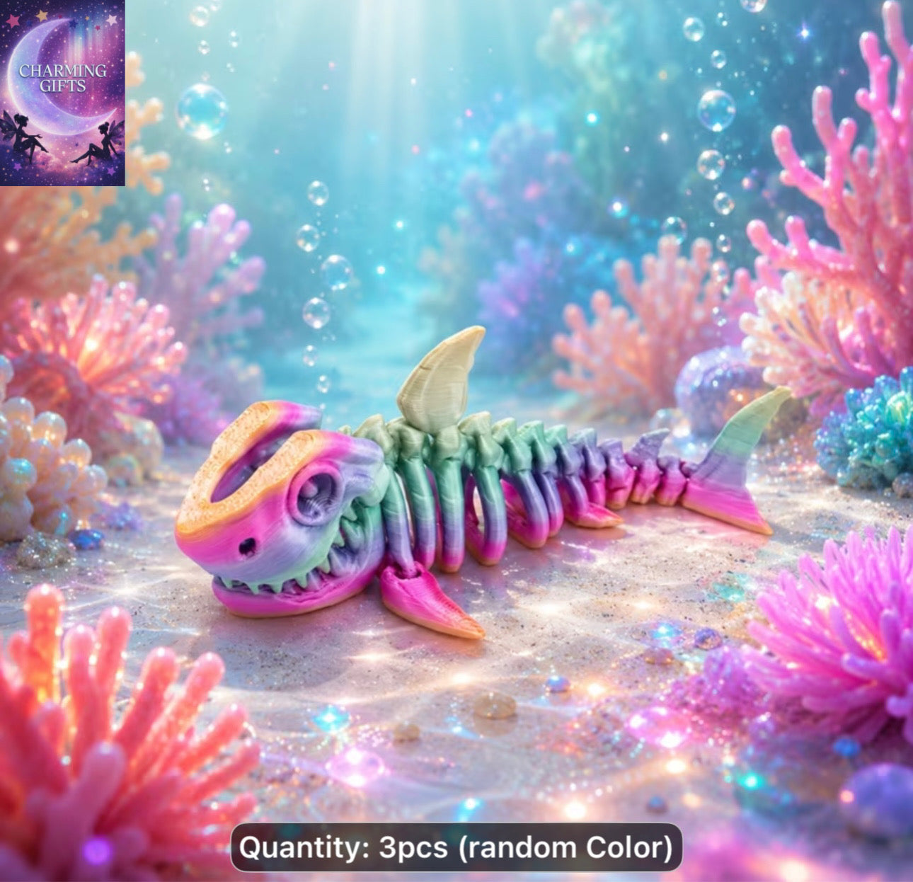 3pcs Color Random Shark Skeleton Figures, 3D Printed