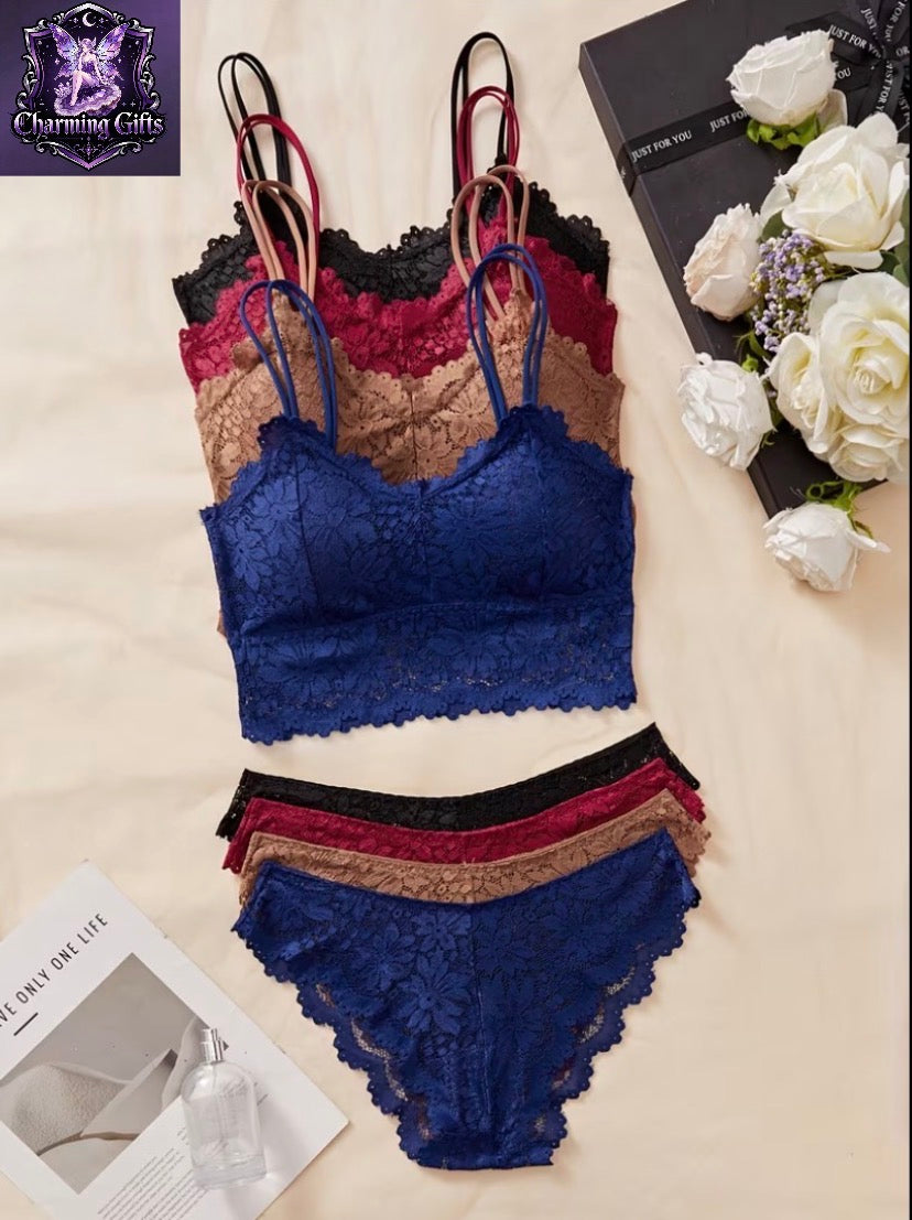 ✨ 8pc Four-Colour Lace Backless Lingerie Set