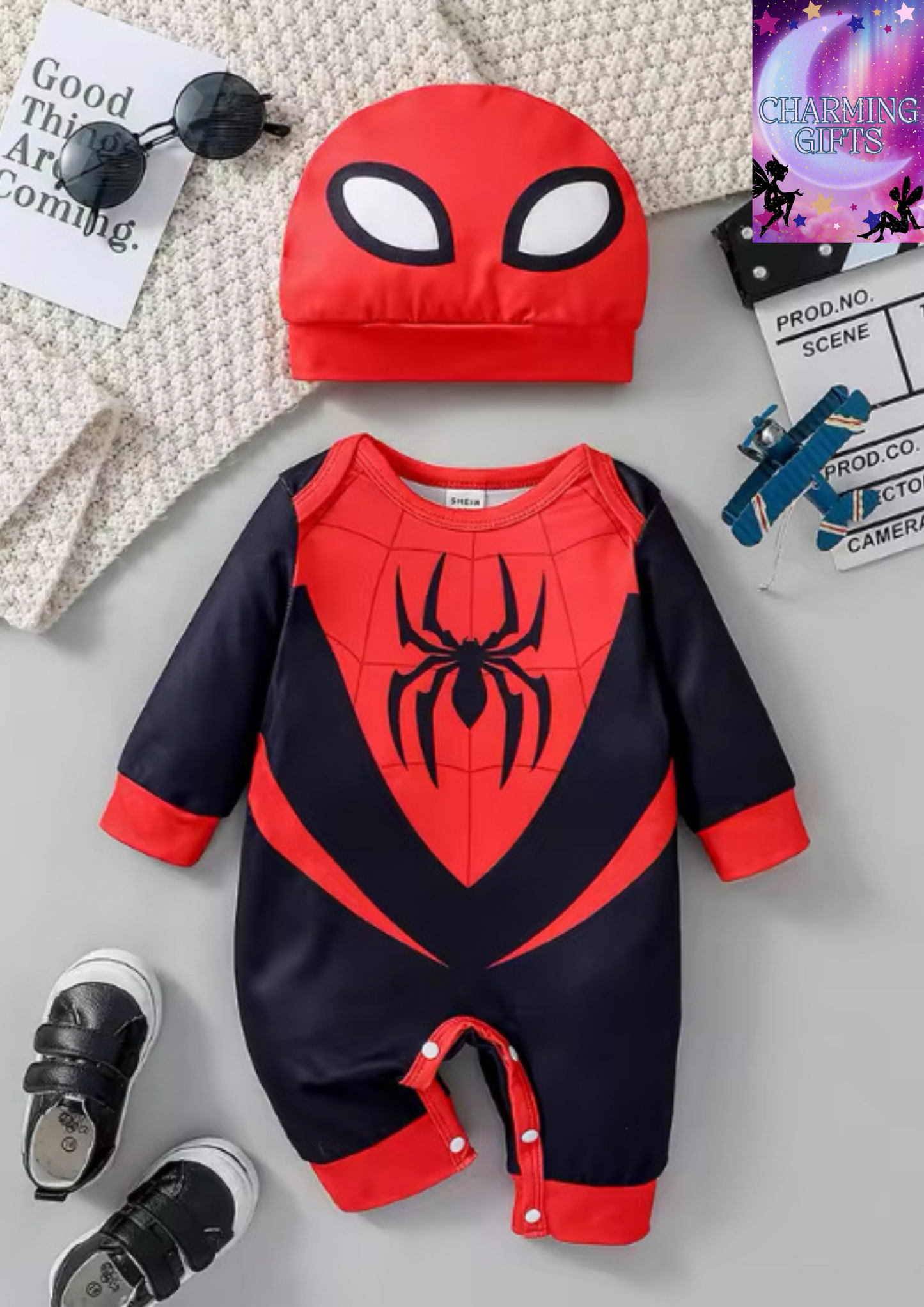2PCS Baby 2024 New Style Boys For Newborn 0-6M Cartoon Spider Long Sleeve Cool Fashion Jumpsuit All Seasons +Hat