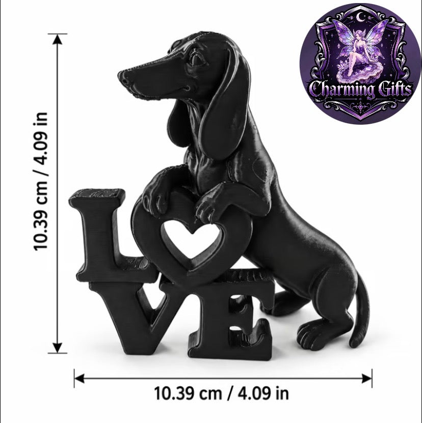 🐾 Nordic-Style Dachshund LOVE Heart Sculpture 🤎