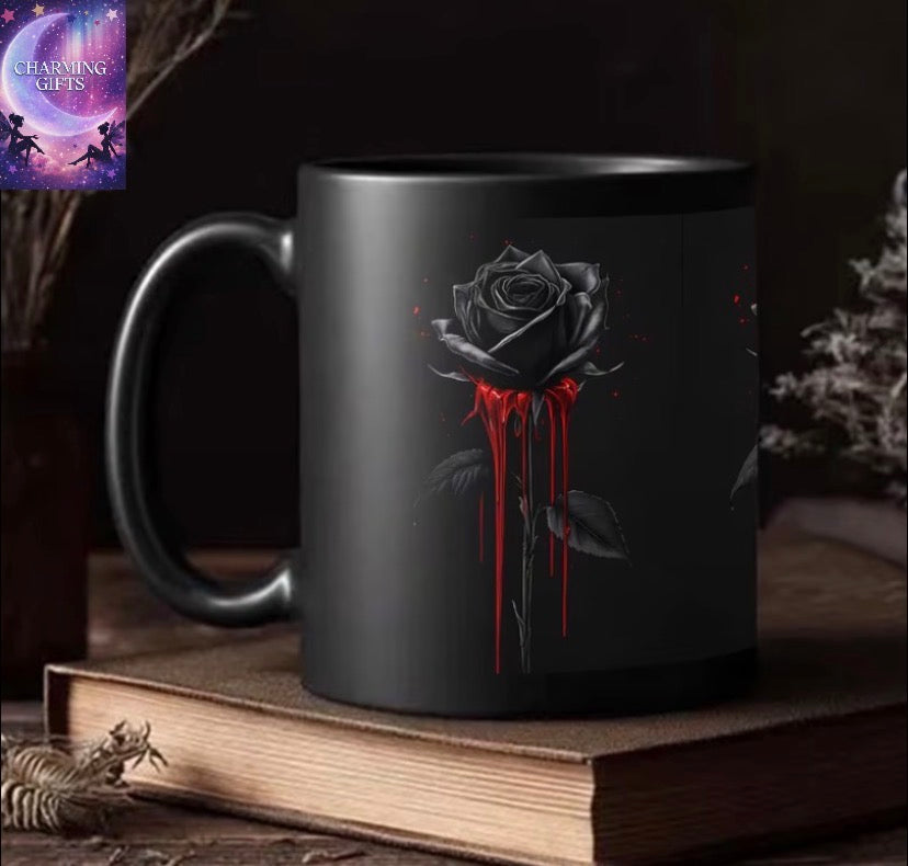 Sophisticated All-Black Rose Mug: A Classic Fusion of Elegance And Daring, Ceramic-Printed Unique Mug, Safe for Dishwasher Use Or Perfect As a Gift for Someone Else