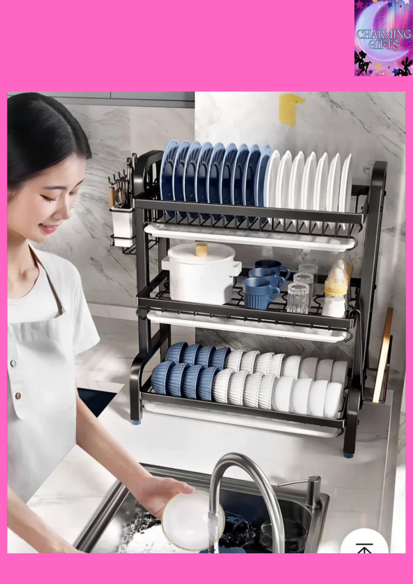 2024 NEW Dish Drying Rack 2-Tier Compact Kitchen Dish Rack Drainboard Set Large Rust-Proof Dish Drainer with Utensil Holder