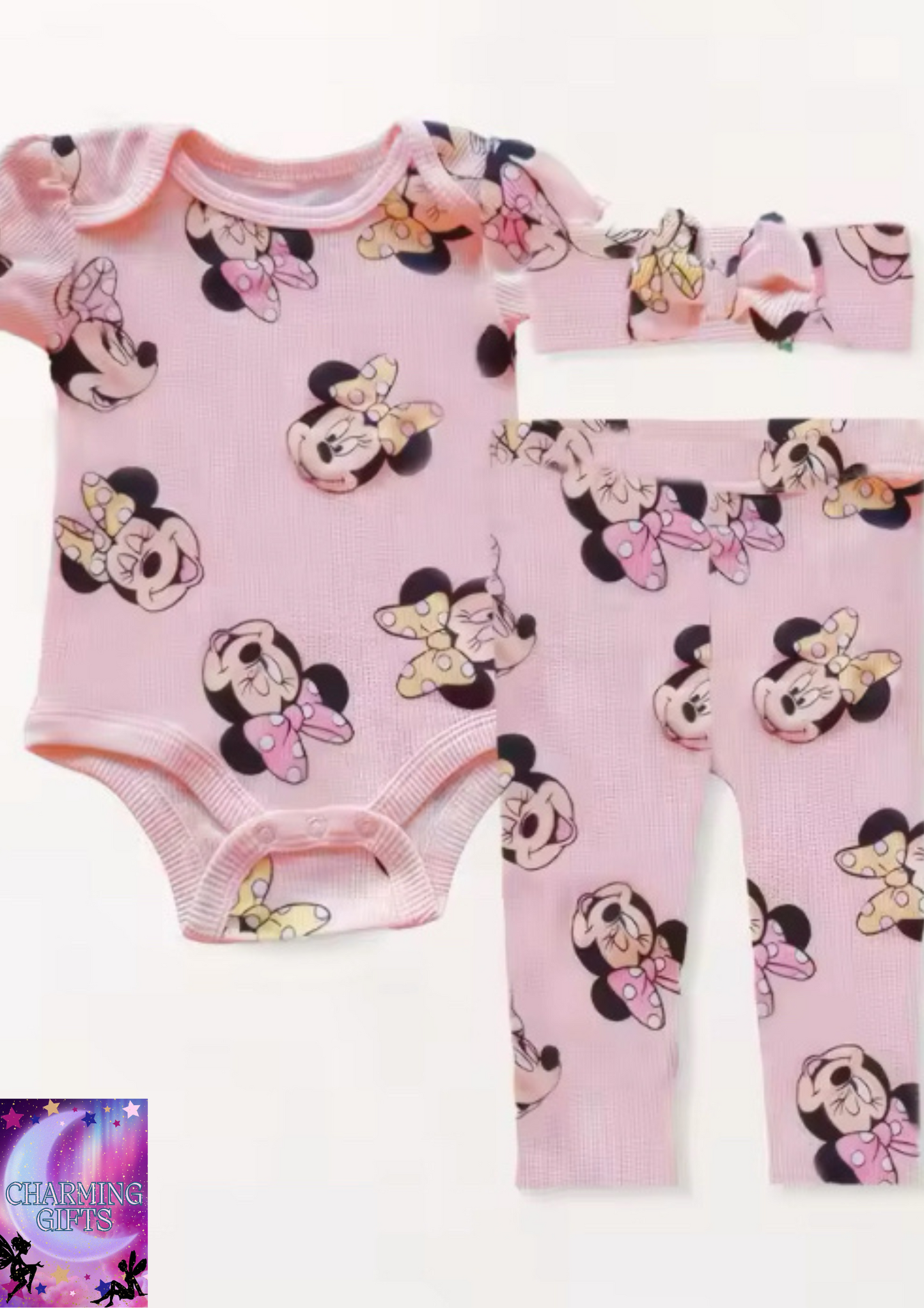 3Pcs Baby Girl's Clothes Sets Minnie Newborn Girl Boy Jumpsuit For 0-2Y Playsuit + Pants +Headband Newborn Gifts