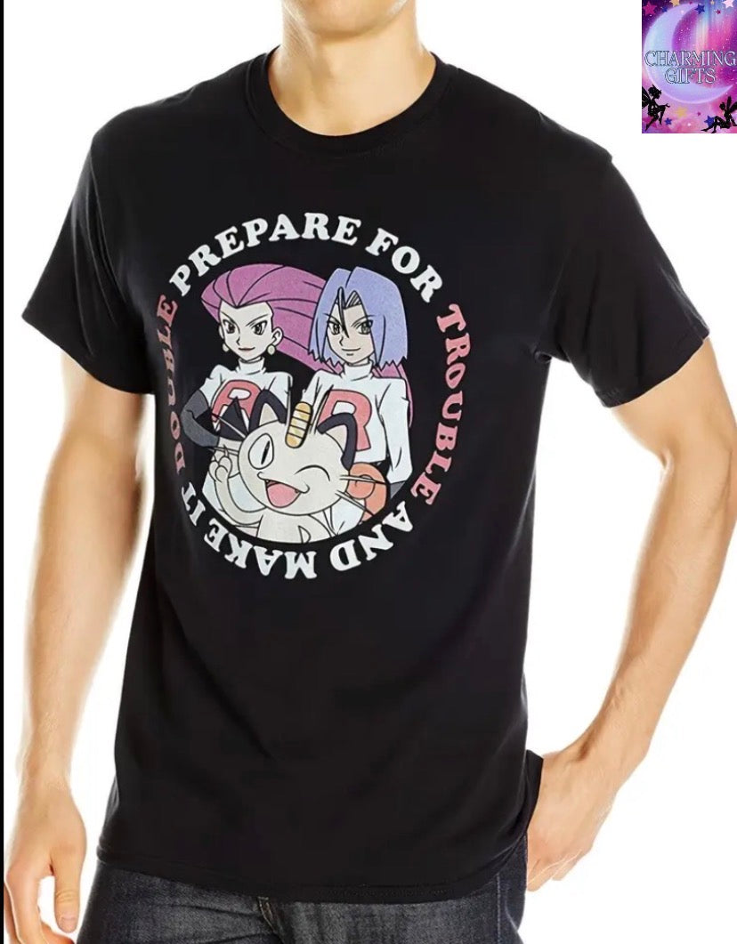 Unisex Graphic T-Shirt -Team Rocket Prepare for Trouble Retro Design with Anime Characters - Soft Stretch Cotton Tee for Gym, Casual Outfits & Everyday Streetwear - Funny Novelty Shirt for Anime Fans, Gym Apparel, Medium Elasticity, Workout Clothi