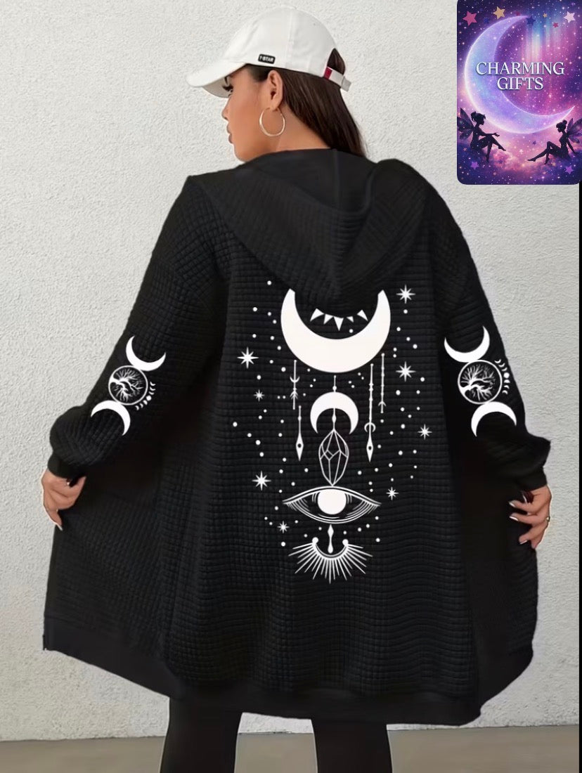 Plus Size - Plus Size Women'S Loose Hoodie - Elegant Pullover with Moon Print, Machine Washable Winter Wear & Everyday Outfit - Plus Size Casual Jacket, Comfortable And Warm, Minimalist Style, Durable Design, Unisex Style.