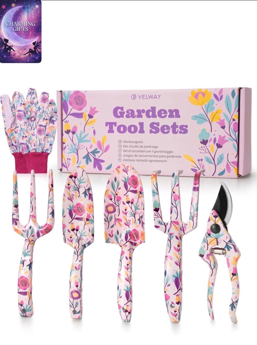 Gardening Gifts for Women Mum - Velway 6PC Floral Print Metal Garden Tools Set Ideal Gardening Gifts for Ladies Gardeners Mothers Day Christmas Birthday